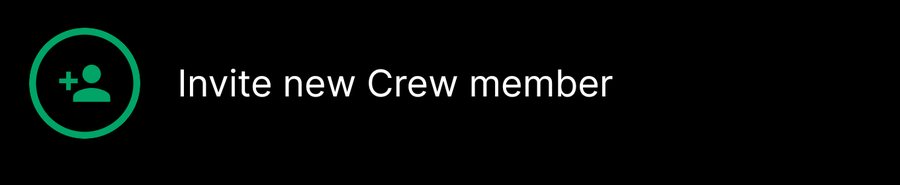 Gluroo-rad med teksten Invite new Crew member og et ikon for å legge til person, uten QR-kode.